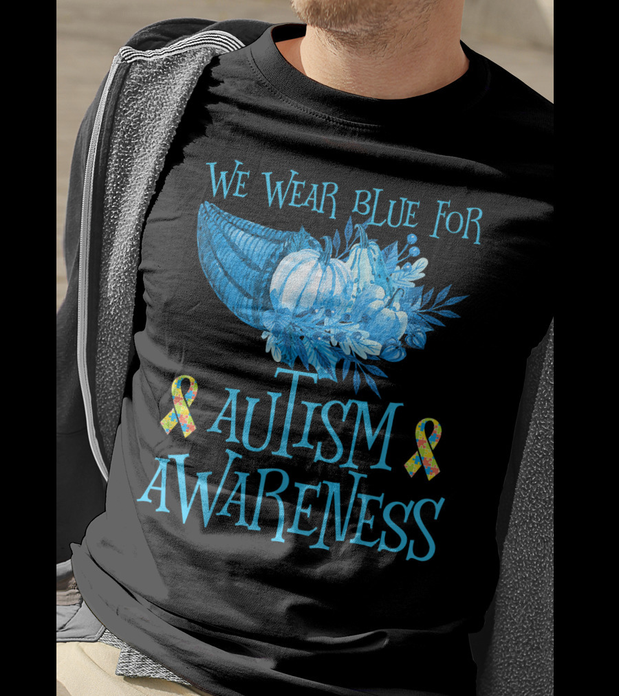 We Wear Blue For Autism Awareness Cornucopia And Ribbons T-Shirt