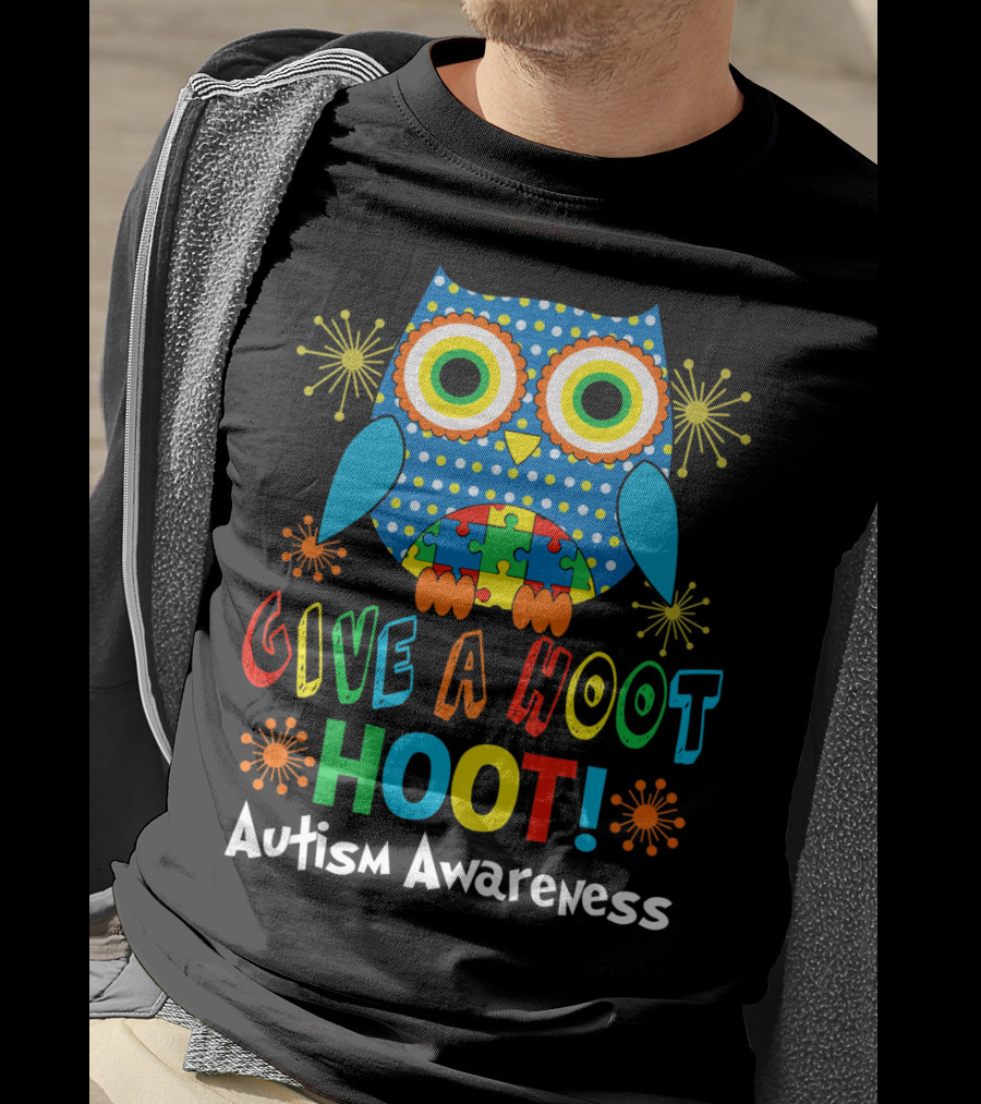 Give A Hoot Hoot Autism Awareness Owl Puzzle T-Shirt
