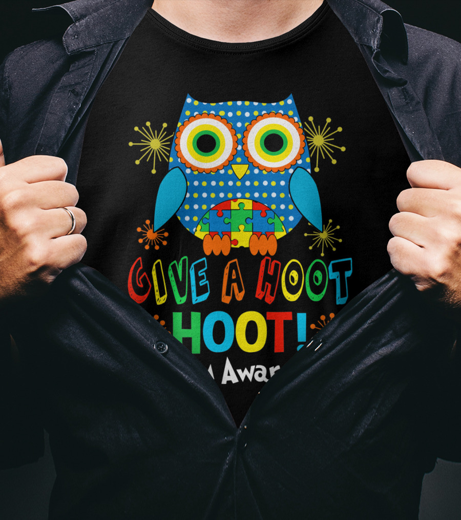 Give A Hoot Hoot Autism Awareness Owl Puzzle T-Shirt