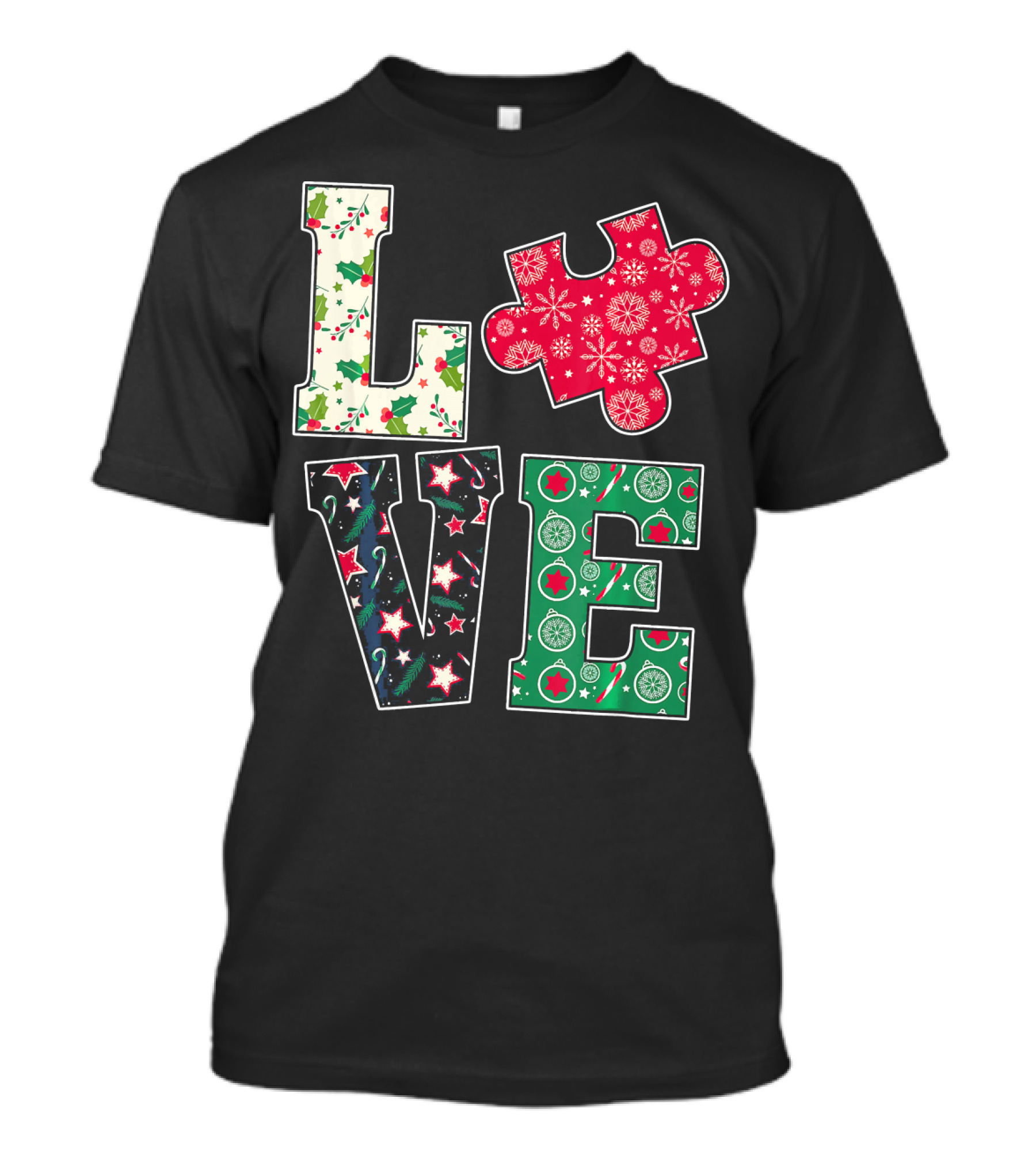 LOVE Puzzle Christmas Autism Awareness Holiday T-Shirt