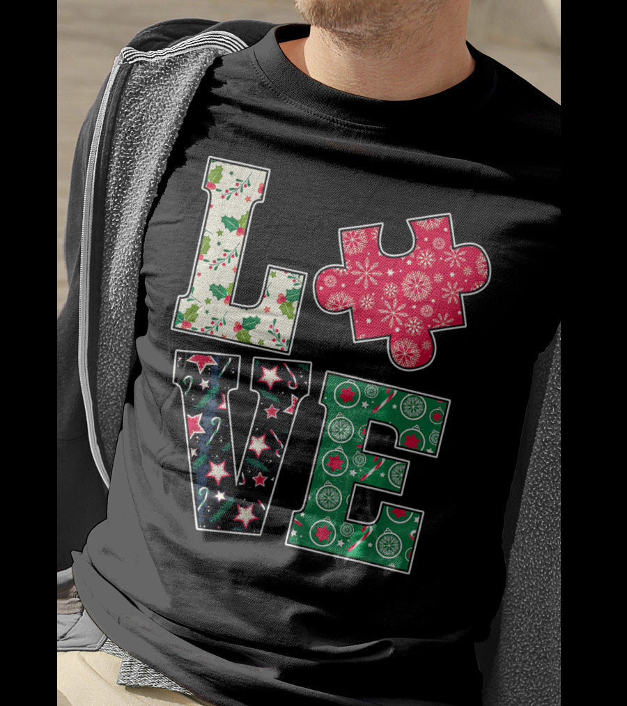 LOVE Puzzle Christmas Autism Awareness Holiday T-Shirt