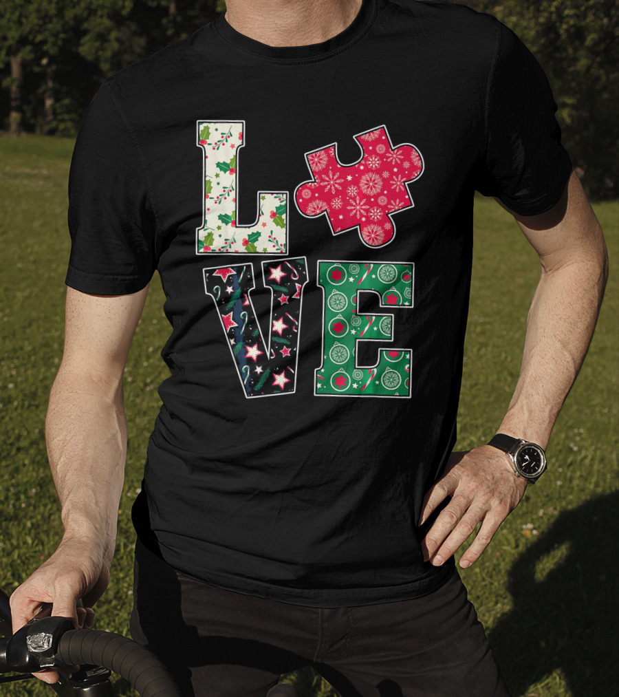 LOVE Puzzle Christmas Autism Awareness Holiday T-Shirt