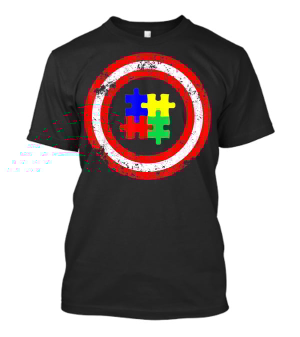 Captain Autism Awareness Shield Puzzle T-Shirt