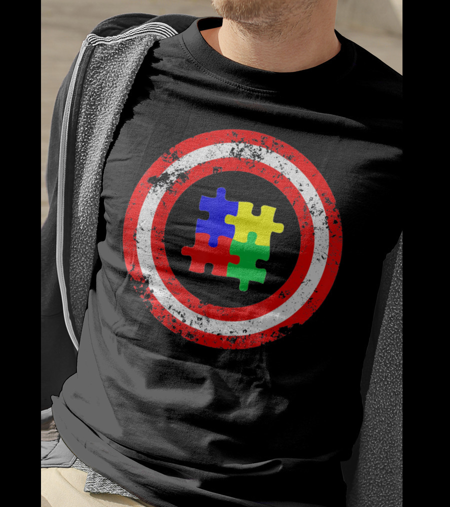 Captain Autism Awareness Shield Puzzle T-Shirt