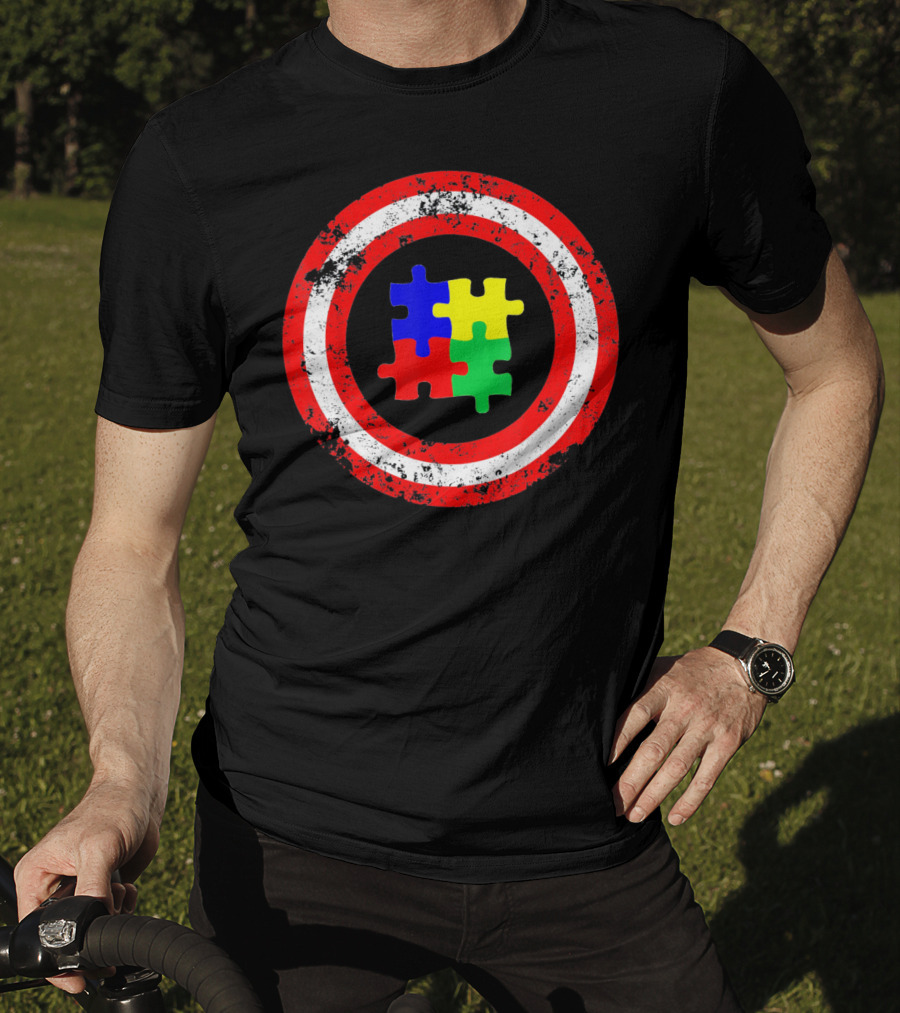 Captain Autism Awareness Shield Puzzle T-Shirt
