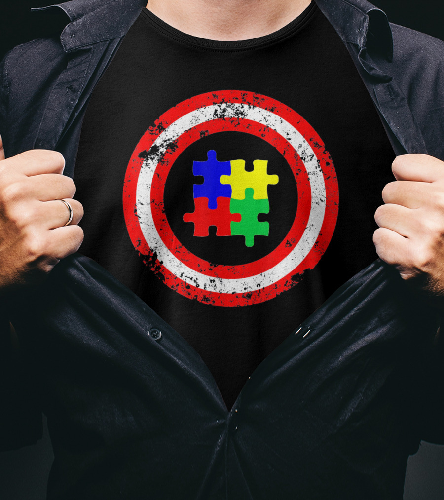 Captain Autism Awareness Shield Puzzle T-Shirt