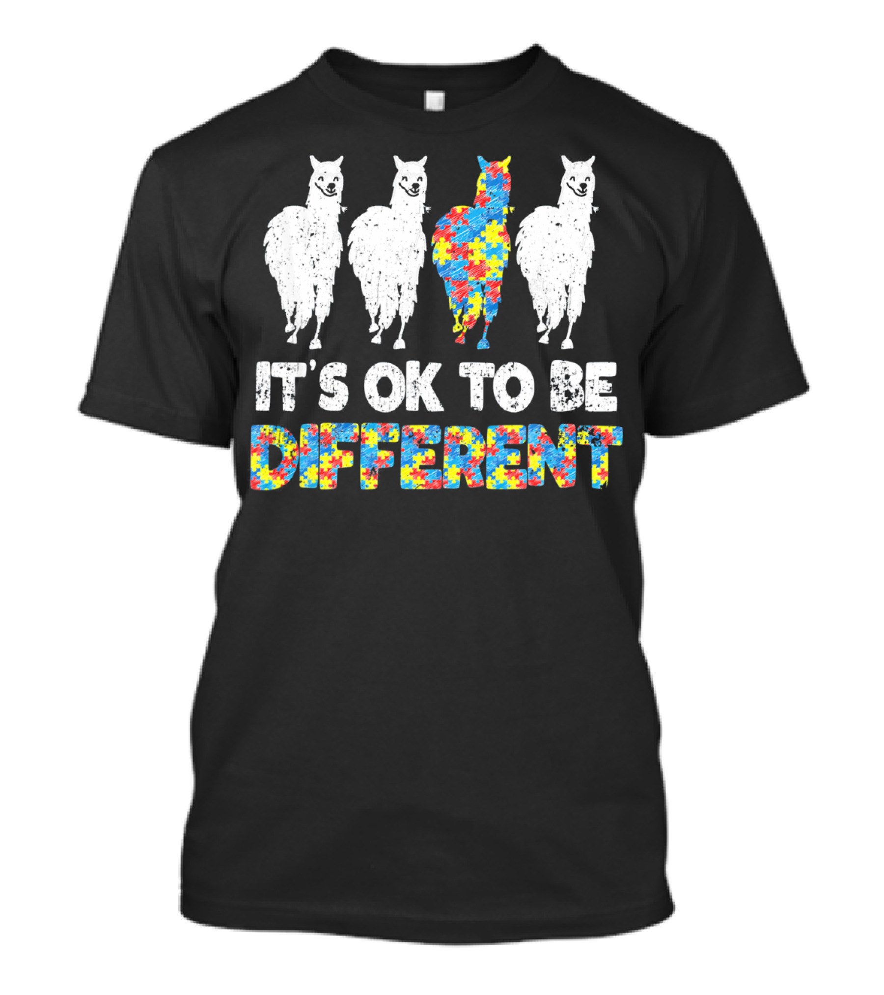 Autism Awareness Llama It's OK To Be Different Puzzle T-Shirt