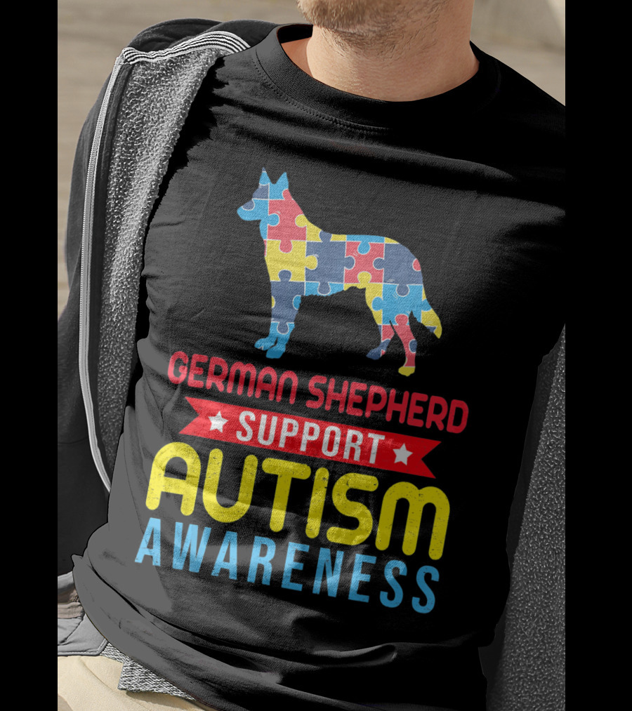 German Shepherd Puzzle Support Autism Awareness T-Shirt