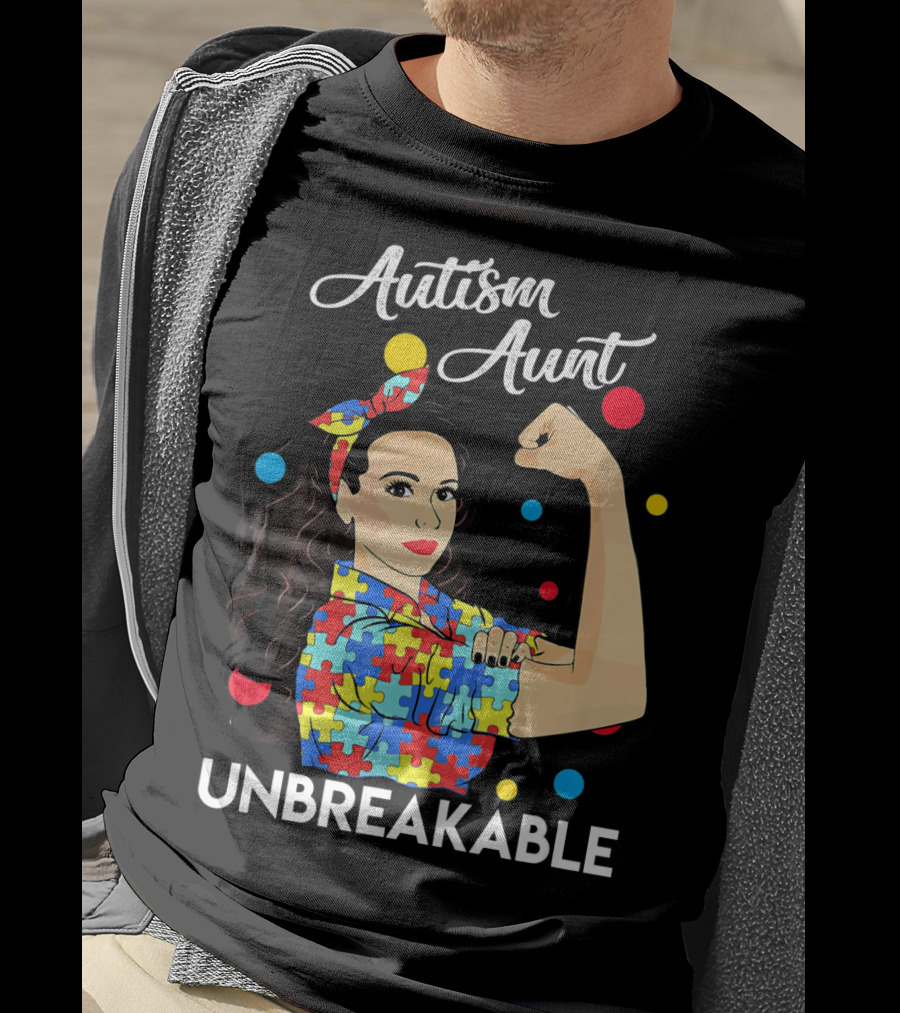 Autism Aunt Unbreakable Puzzle Pattern Awareness T-Shirt