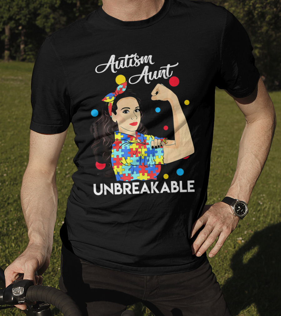 Autism Aunt Unbreakable Puzzle Pattern Awareness T-Shirt