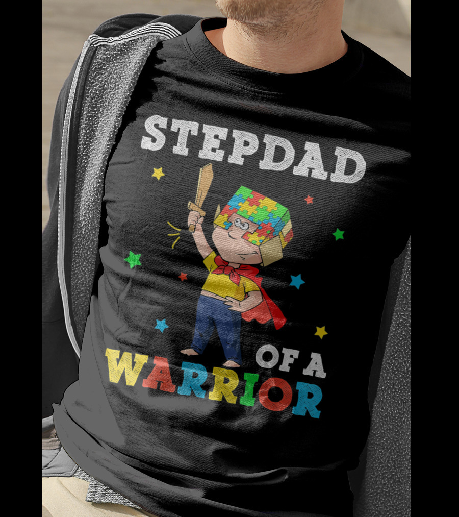 Stepdad Of A Warrior Autism Awareness Puzzle Hero T-Shirt
