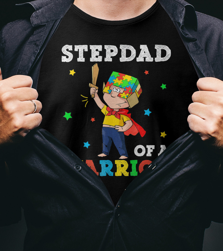 Stepdad Of A Warrior Autism Awareness Puzzle Hero T-Shirt
