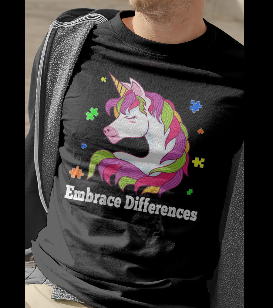 Embrace Differences Autism Awareness Unicorn Puzzle Pieces T-Shirt