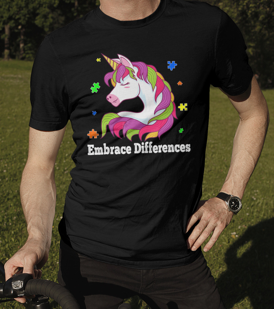 Embrace Differences Autism Awareness Unicorn Puzzle Pieces T-Shirt