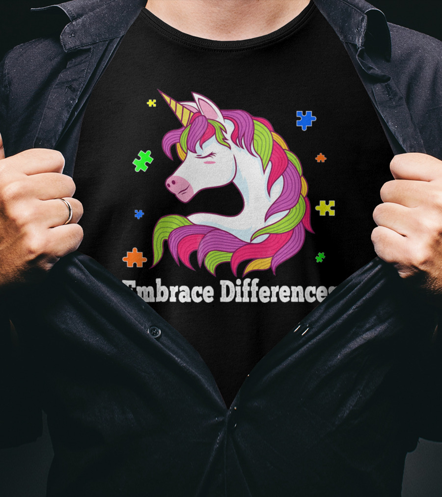 Embrace Differences Autism Awareness Unicorn Puzzle Pieces T-Shirt