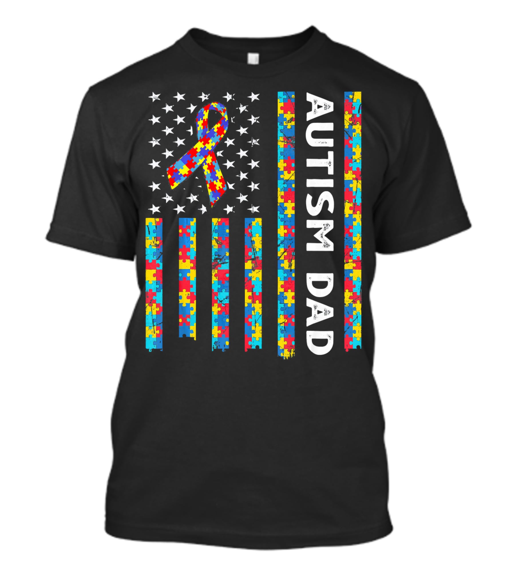 Autism Dad Awareness American Flag Puzzle T-Shirt