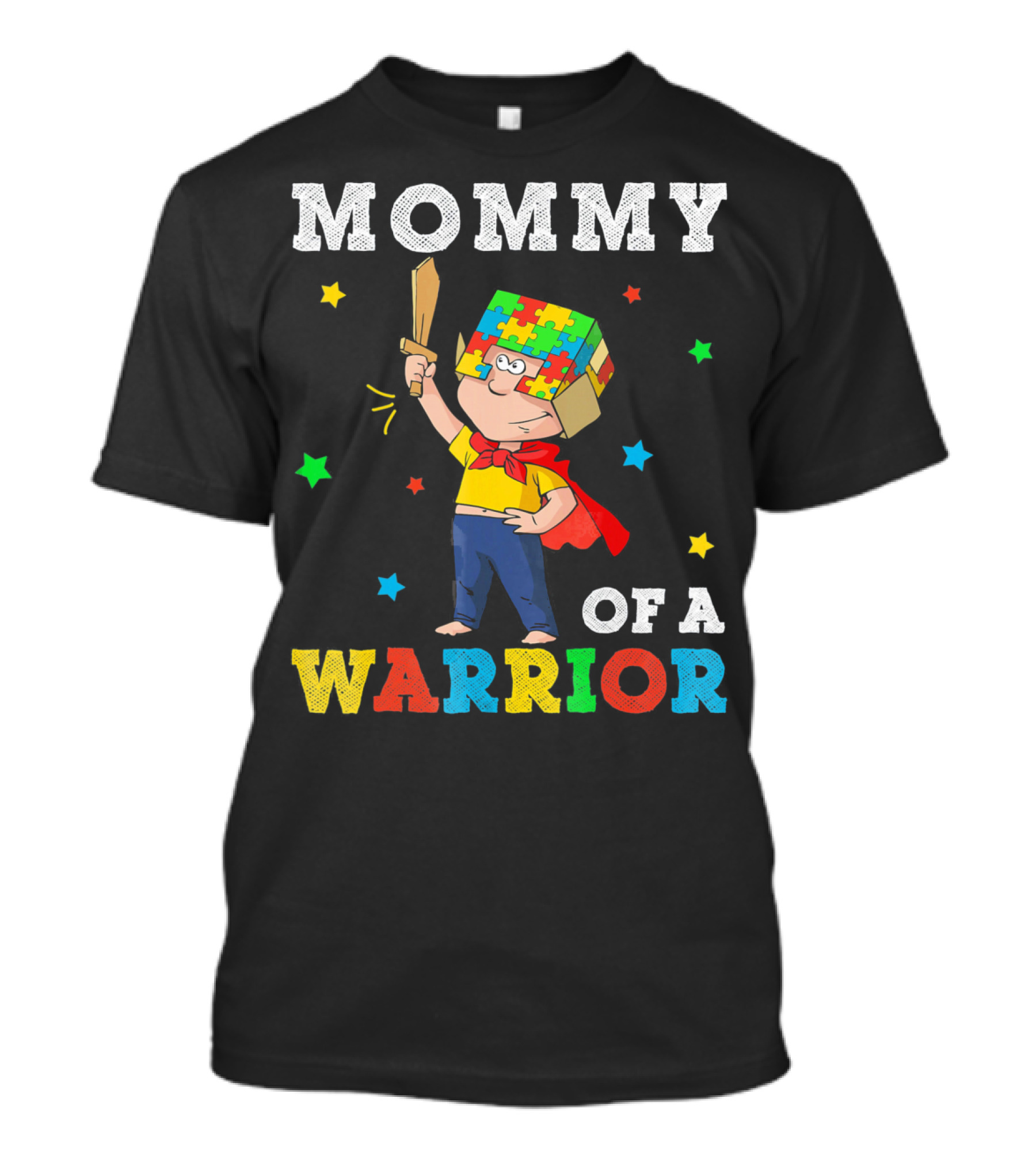 Mommy Of A Warrior Autism Awareness Puzzle Superhero T-Shirt