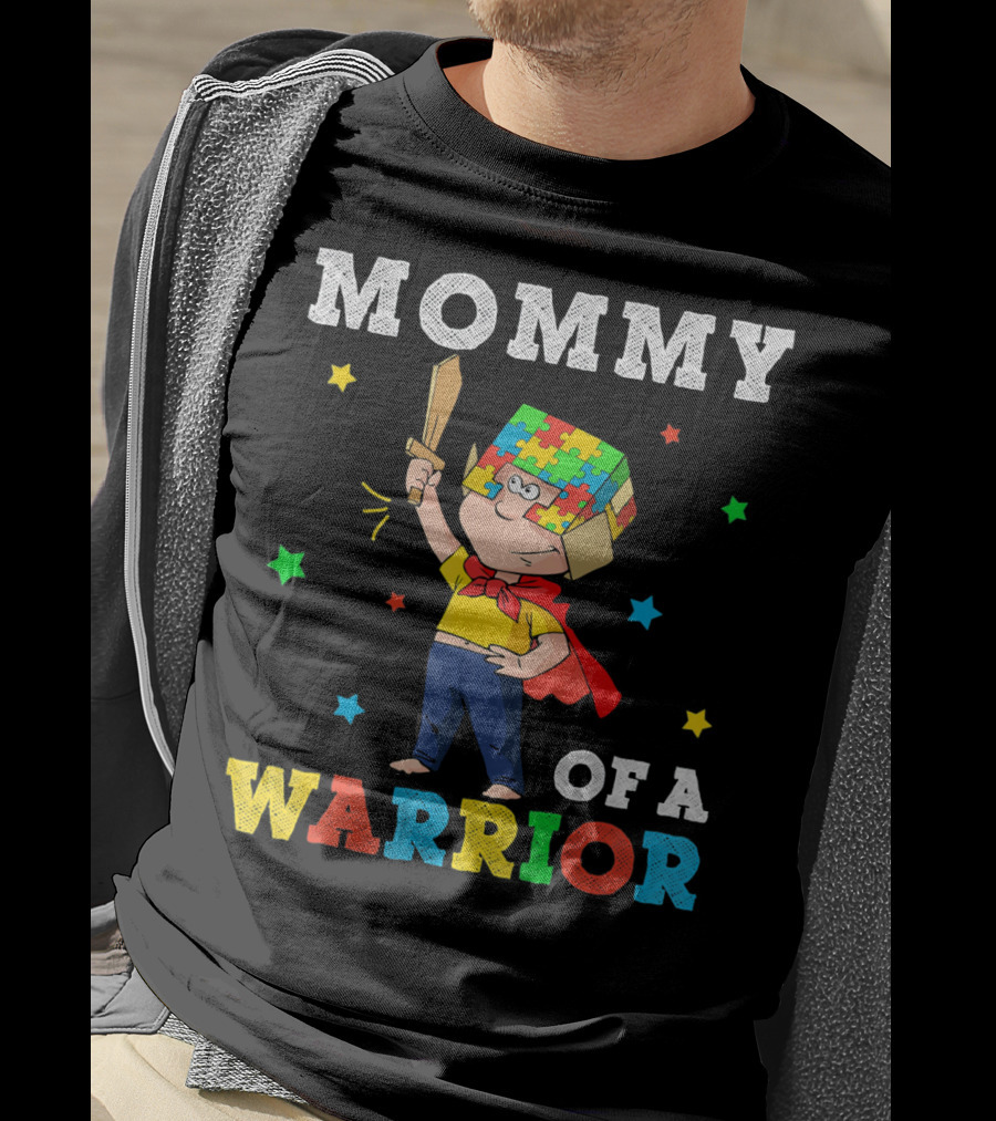 Mommy Of A Warrior Autism Awareness Puzzle Superhero T-Shirt