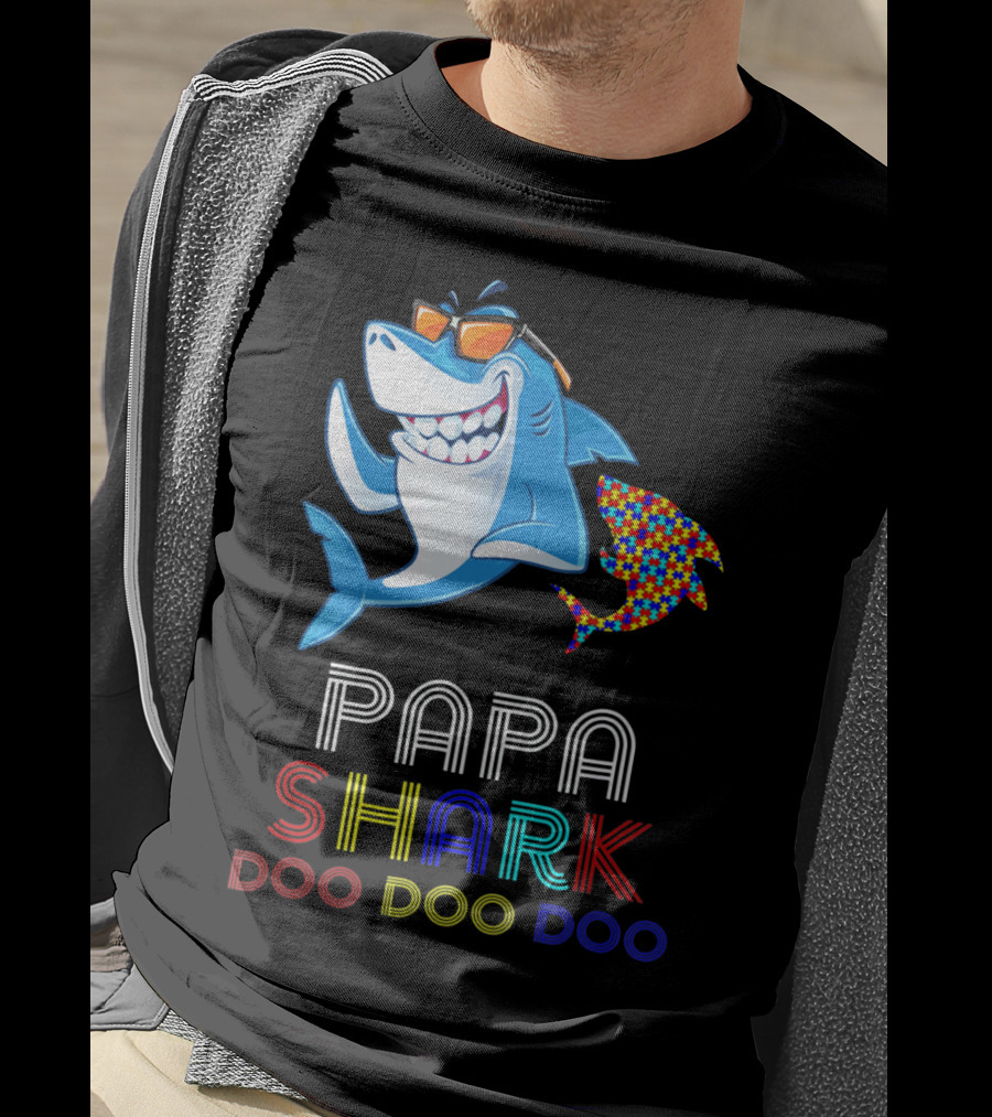 Papa Shark Doo Doo Doo Autism Awareness T-Shirt