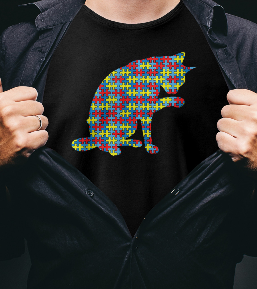 Abyssinian Autism Awareness Kitten Puzzle T-Shirt