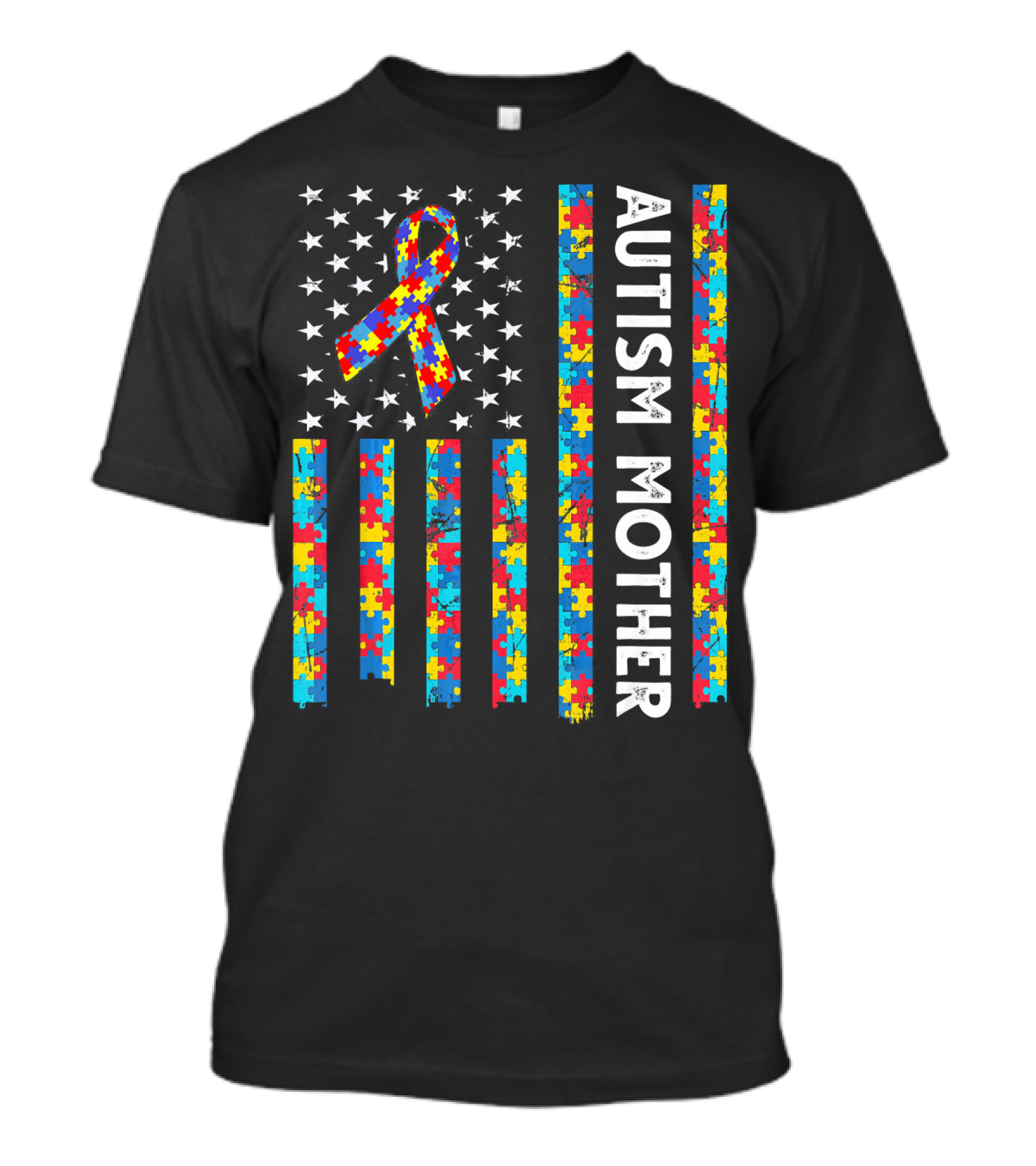 Autism Mother Puzzle Ribbon American Flag Awareness T-Shirt