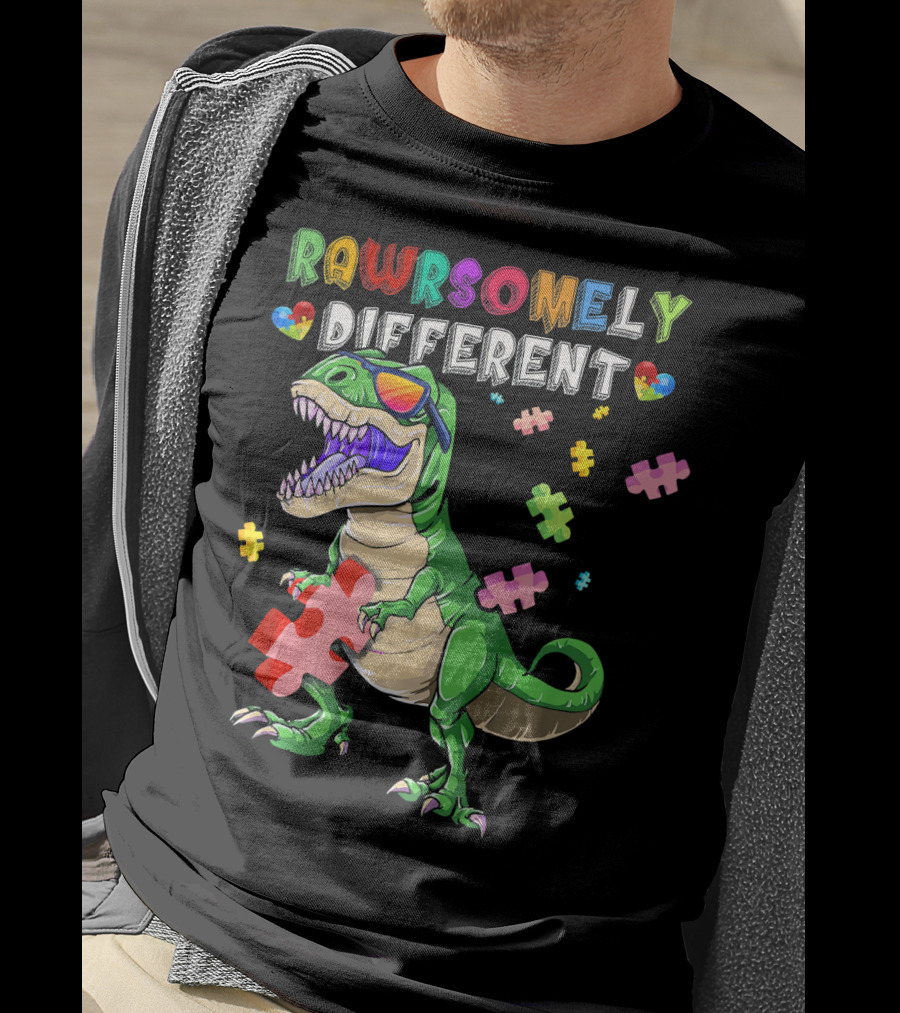 Rawrsomely Different Dinosaur Autism Awareness Puzzle T-Shirt