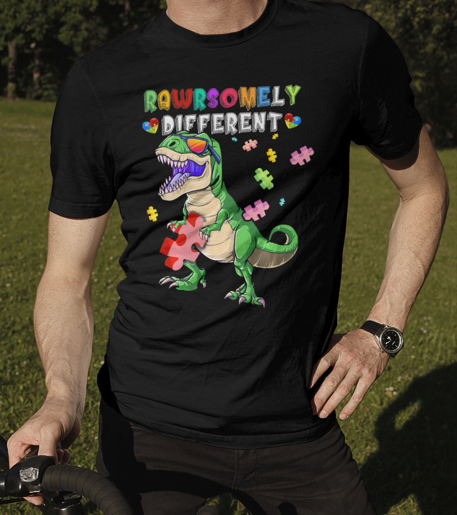 Rawrsomely Different Dinosaur Autism Awareness Puzzle T-Shirt