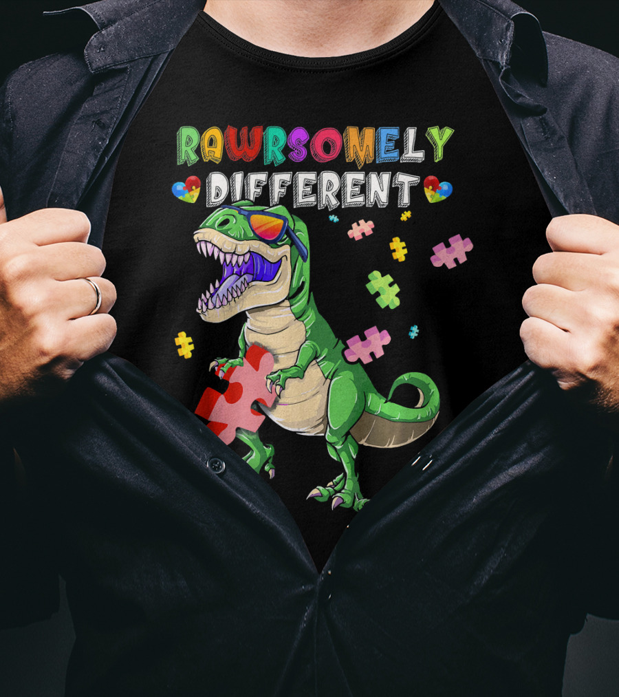 Rawrsomely Different Dinosaur Autism Awareness Puzzle T-Shirt