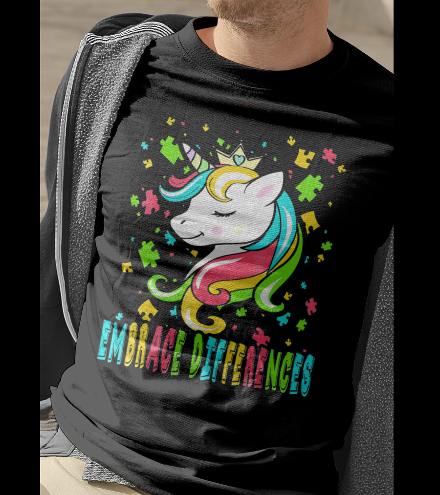 Embrace Differences Autism Awareness Unicorn T-Shirt