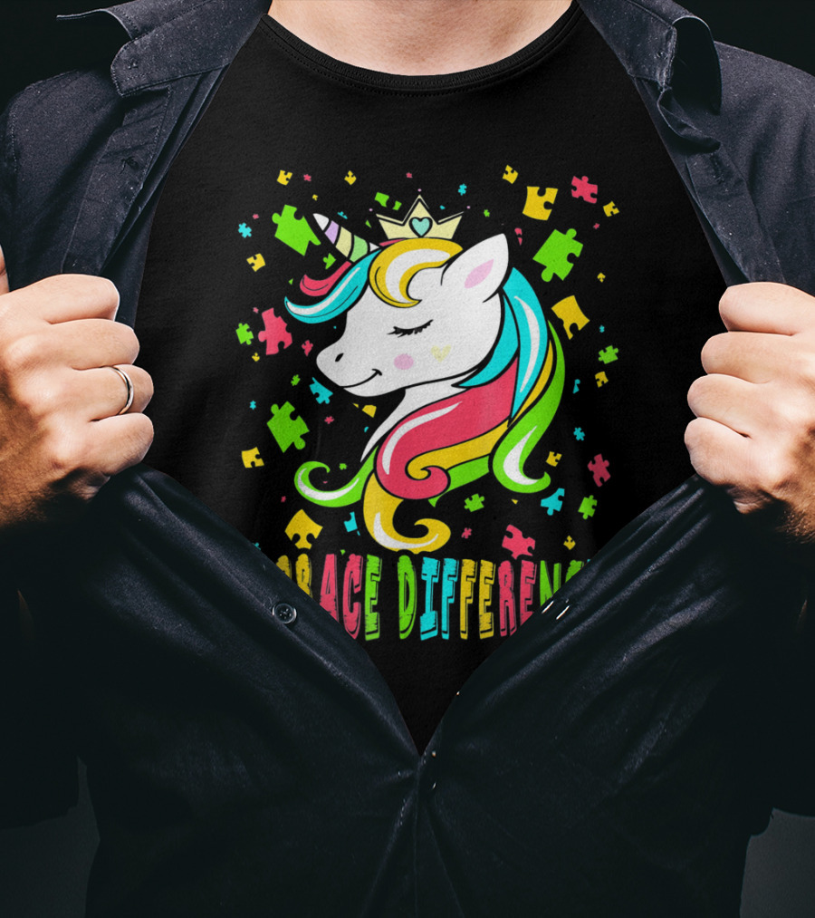 Embrace Differences Autism Awareness Unicorn T-Shirt
