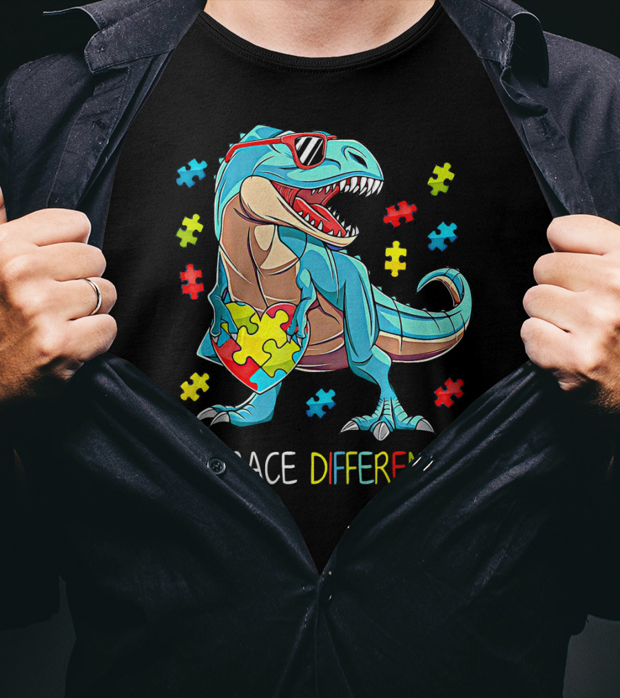 Embrace Differences Autism Awareness Dinosaur Rex Puzzle T-Shirt