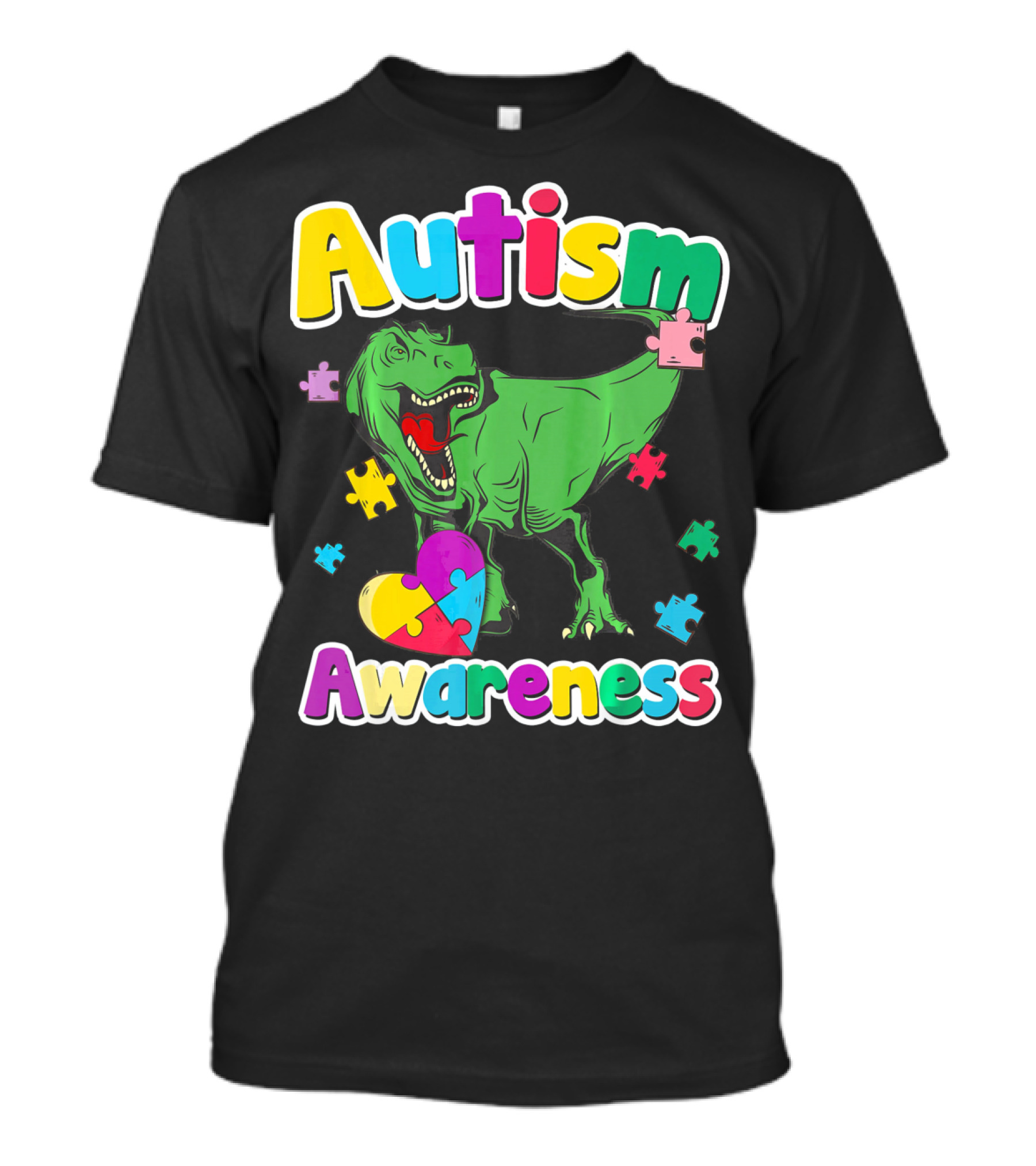 Autism Awareness Colorful Puzzle Tyrannosaurus T-Shirt