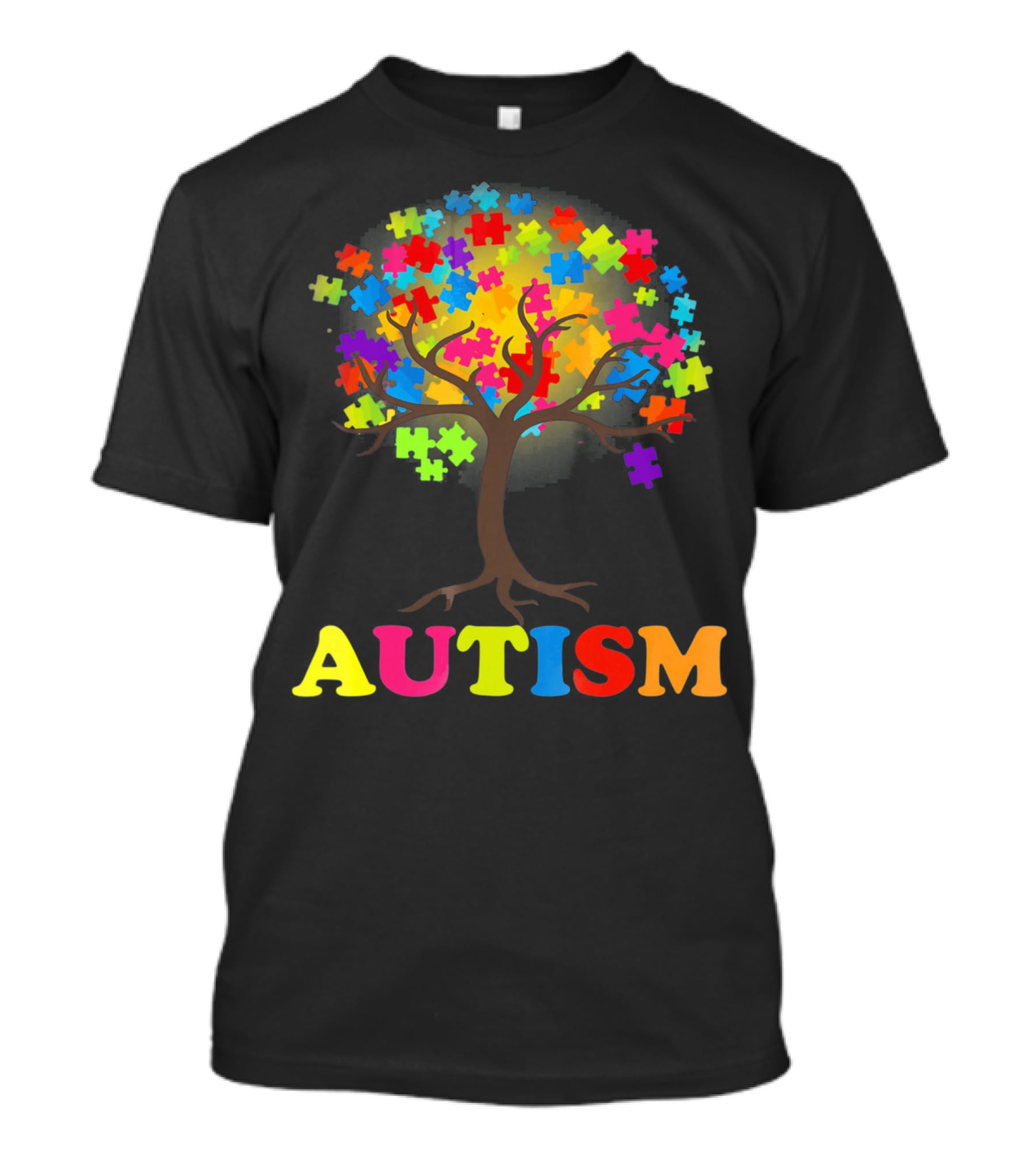 Autism Puzzle Pieces Tree Multicolored Branches T-Shirt