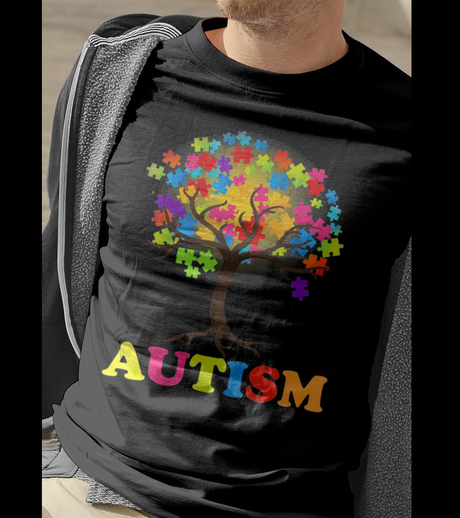 Autism Puzzle Pieces Tree Multicolored Branches T-Shirt