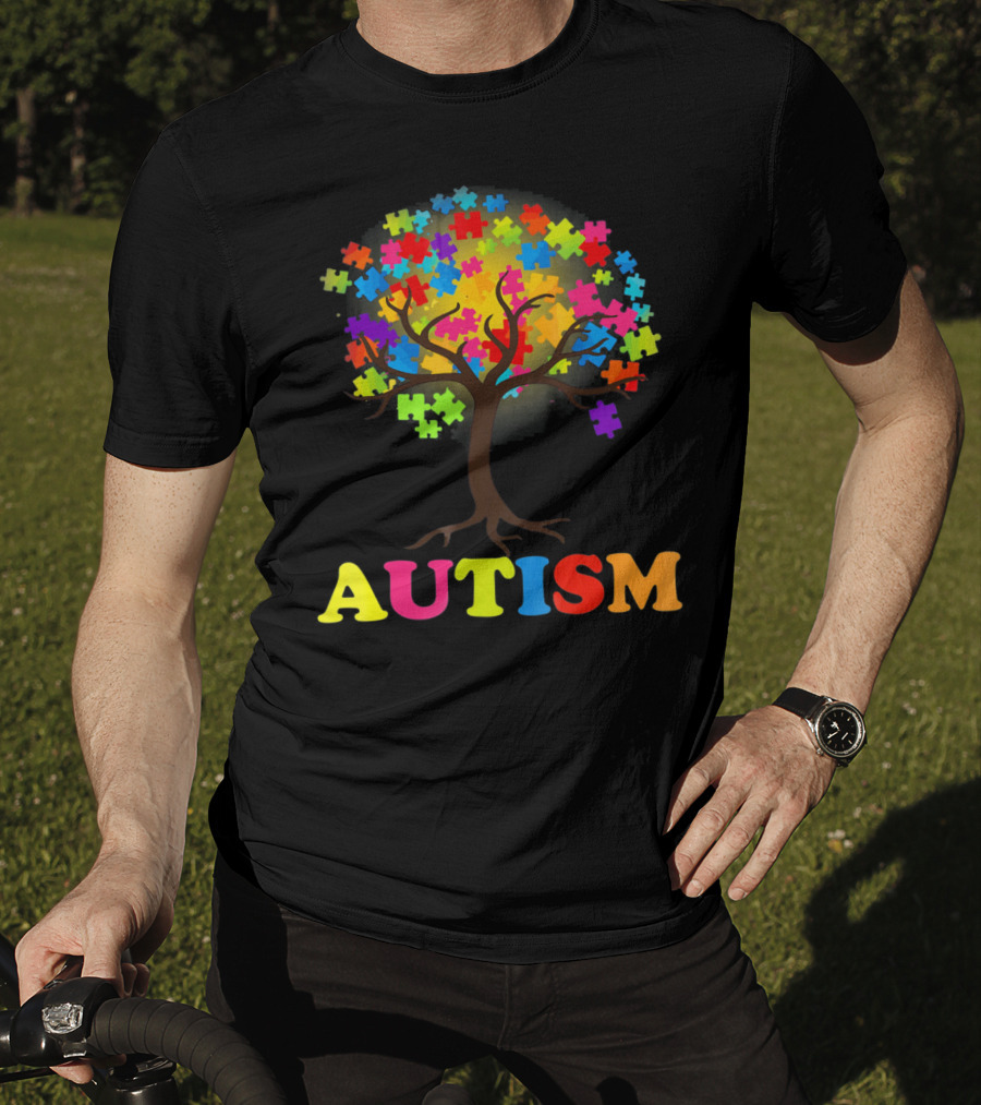 Autism Puzzle Pieces Tree Multicolored Branches T-Shirt