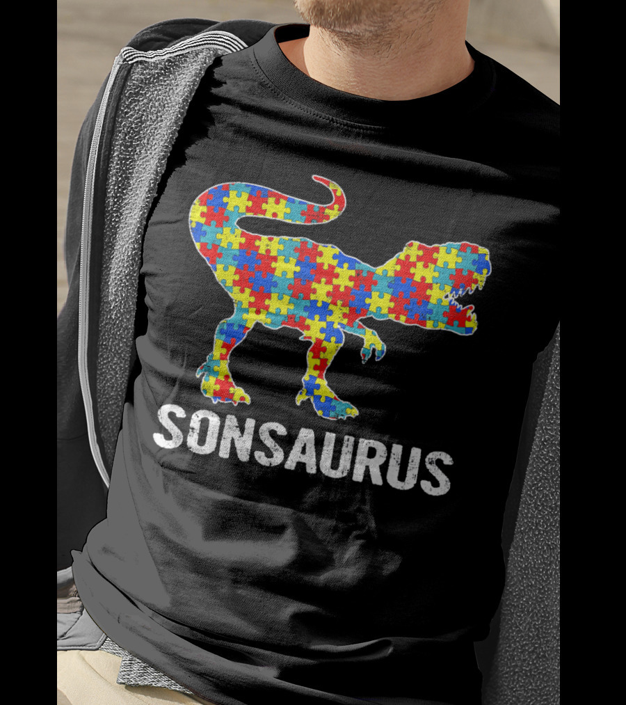 Sonsaurus Strong Dinosaur Autism Awareness Puzzle T-Shirt