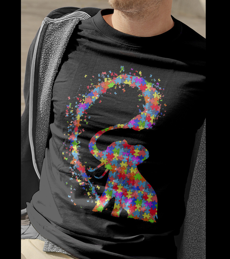 Elephant Puzzle Piece Autism Awareness Symbol Celebrating Neurodiversity T-Shirt