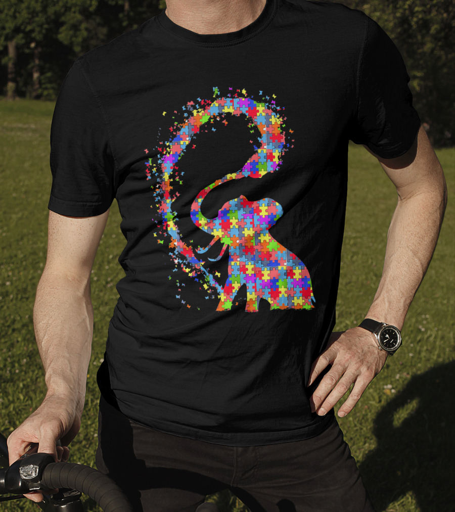 Elephant Puzzle Piece Autism Awareness Symbol Celebrating Neurodiversity T-Shirt
