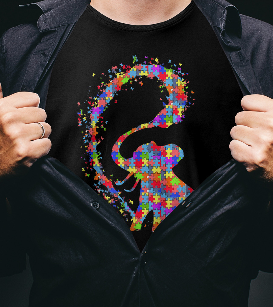 Elephant Puzzle Piece Autism Awareness Symbol Celebrating Neurodiversity T-Shirt