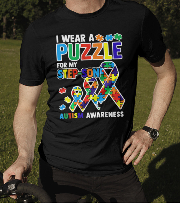 I Wear A Puzzle For My Step-Son Autism Awareness T-Shirt