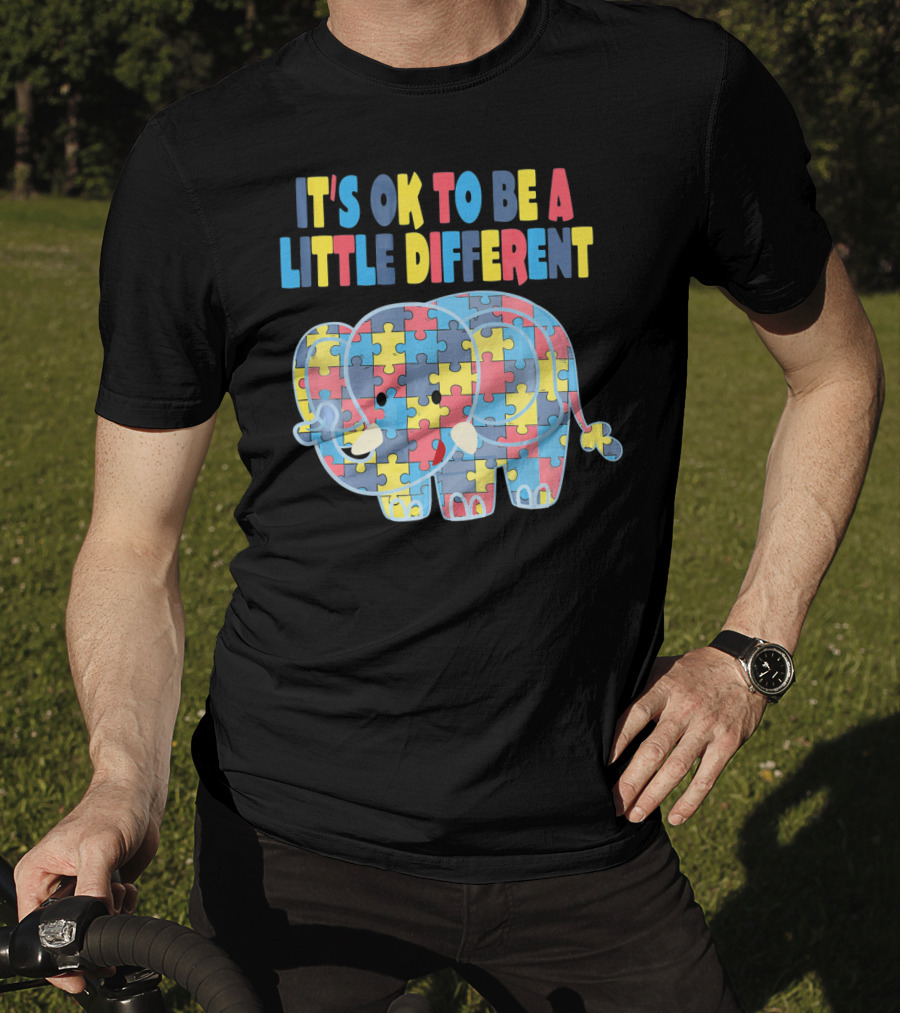 It's OK To Be A Little Different Autism Awareness Elephant Puzzle T-Shirt