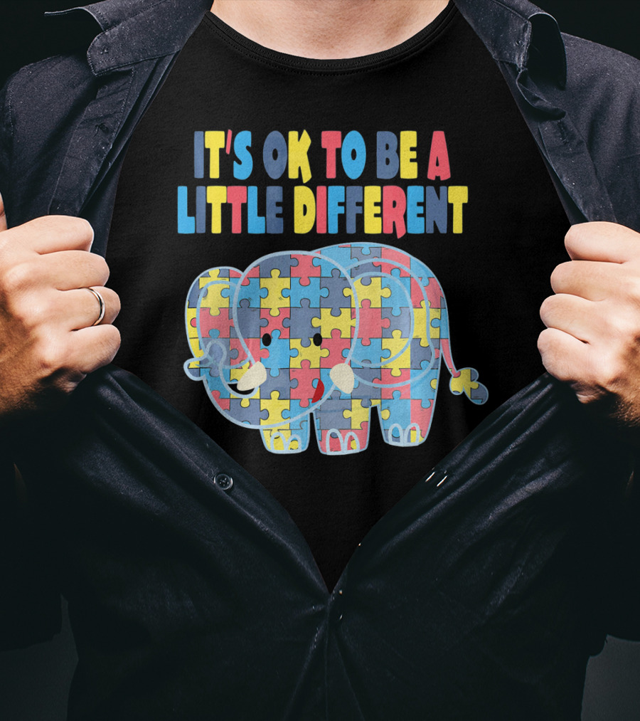 It's OK To Be A Little Different Autism Awareness Elephant Puzzle T-Shirt
