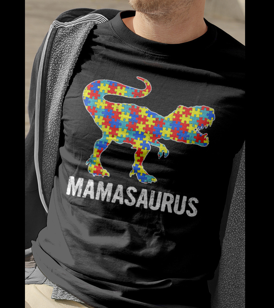 Mamasaurus Dinosaur Autism Awareness Puzzle T-Shirt