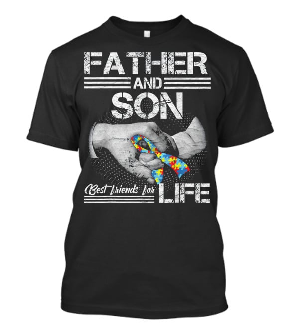 Father And Son Best Friends For Life Autism Puzzle Handshake T-Shirt