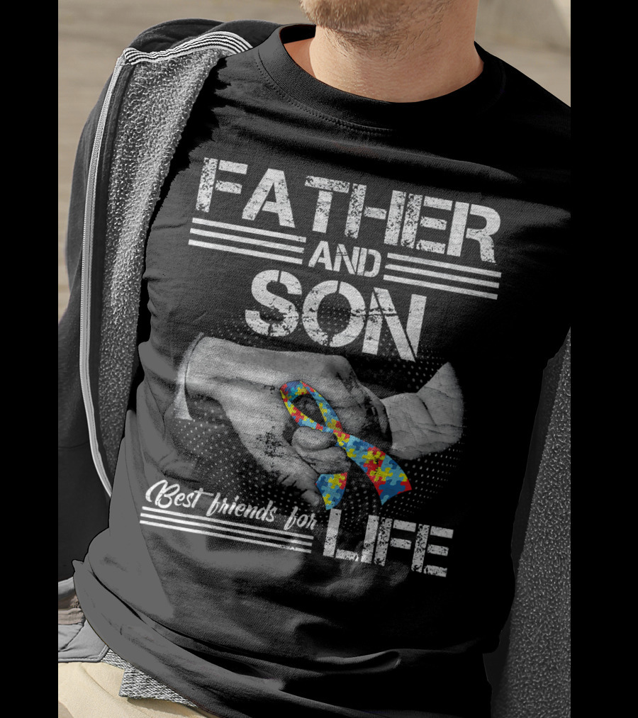 Father And Son Best Friends For Life Autism Puzzle Handshake T-Shirt