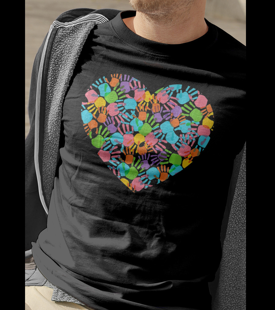 Colorful Handprint Heart Autism Awareness Valentines Day T-Shirt