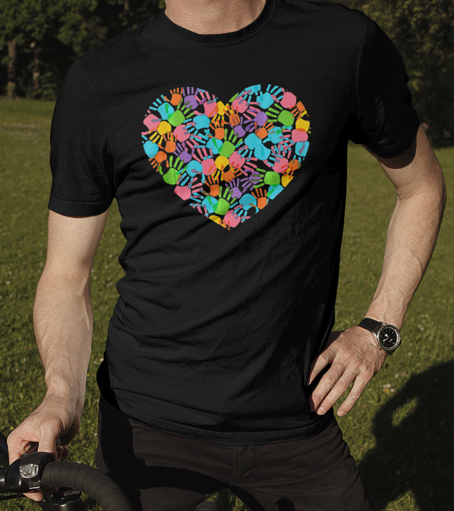 Colorful Handprint Heart Autism Awareness Valentines Day T-Shirt