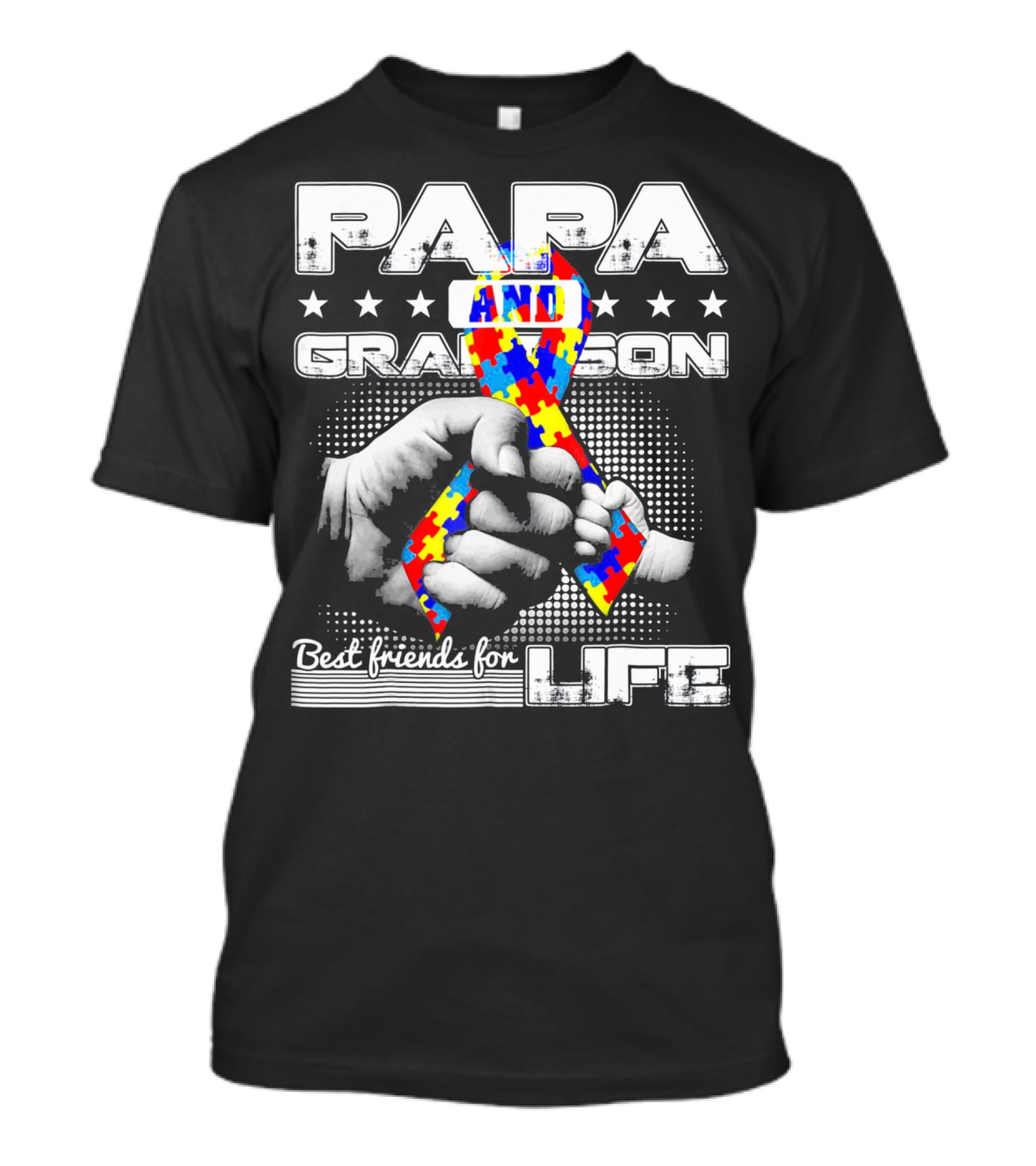 Papa And Grandson Best Friends For Life Puzzle Ribbon Hands T-Shirt