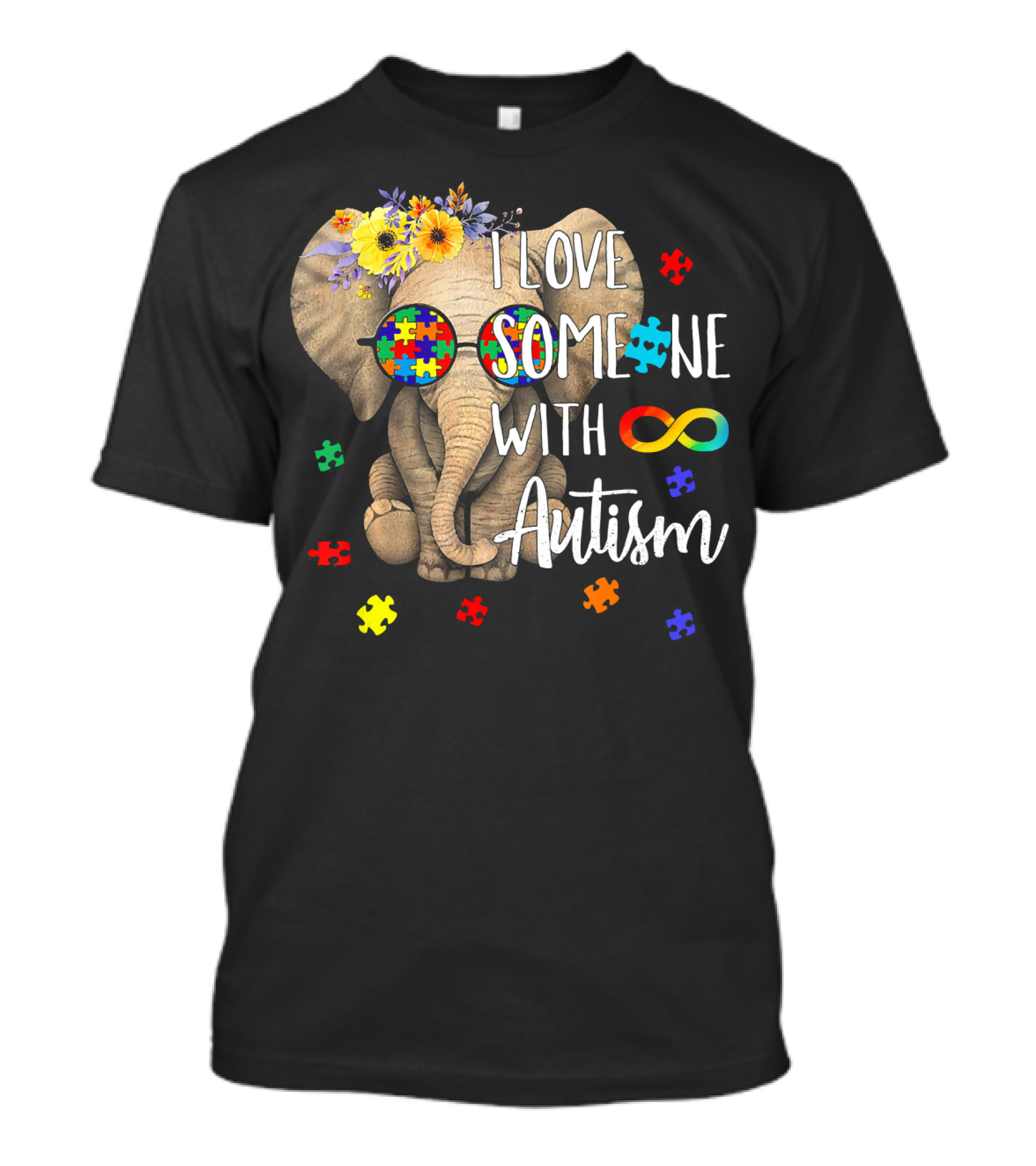 I Love Someone With Autism Hippie Elephant Puzzle Pieces Infinity T-Shirt