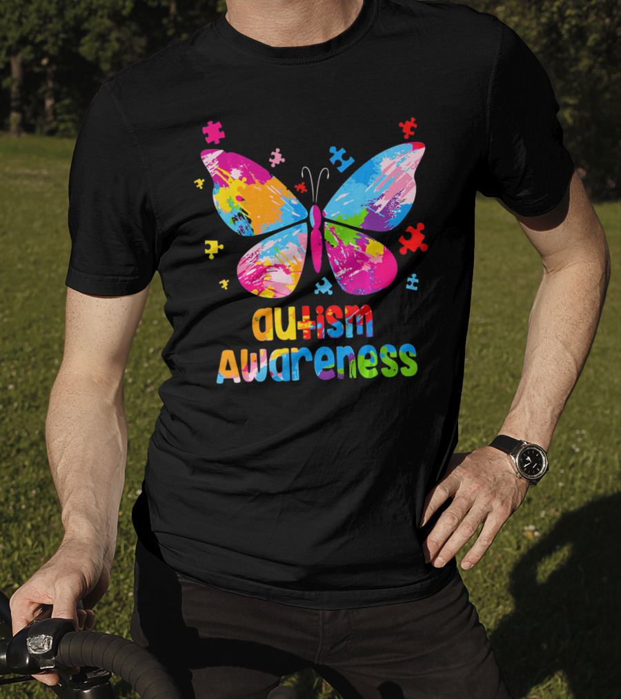 Colorful Butterfly Autism Awareness Puzz Puzzle Pieces T-Shirt